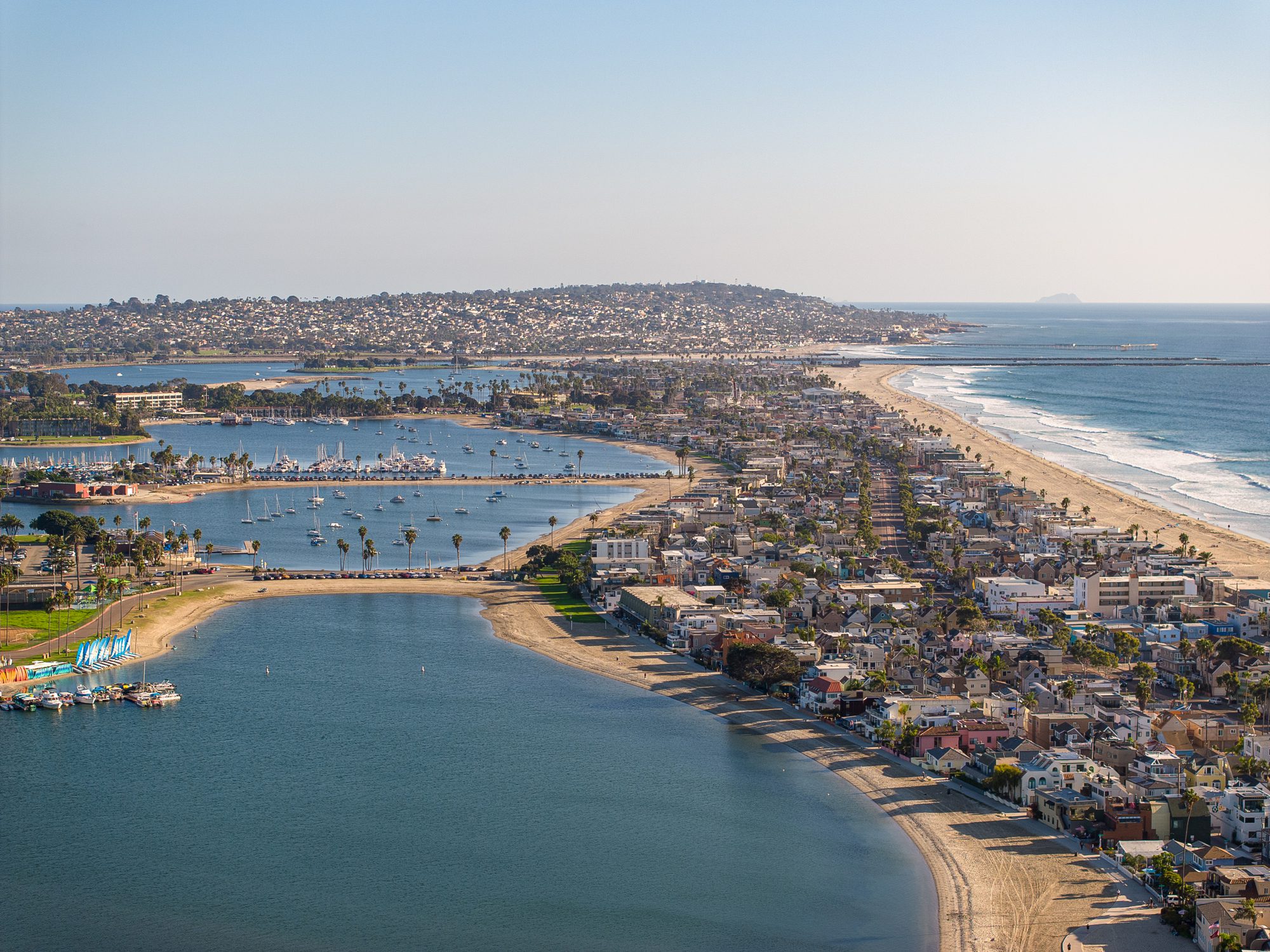 Aerial view of San Diego coastline, Mission Beach area.